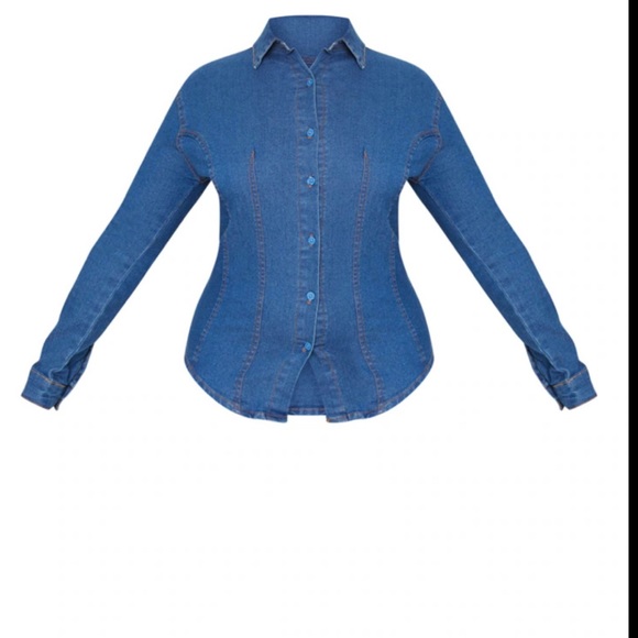 PrettyLittleThing Tops - Tailored stretchy dark wash jean shirt